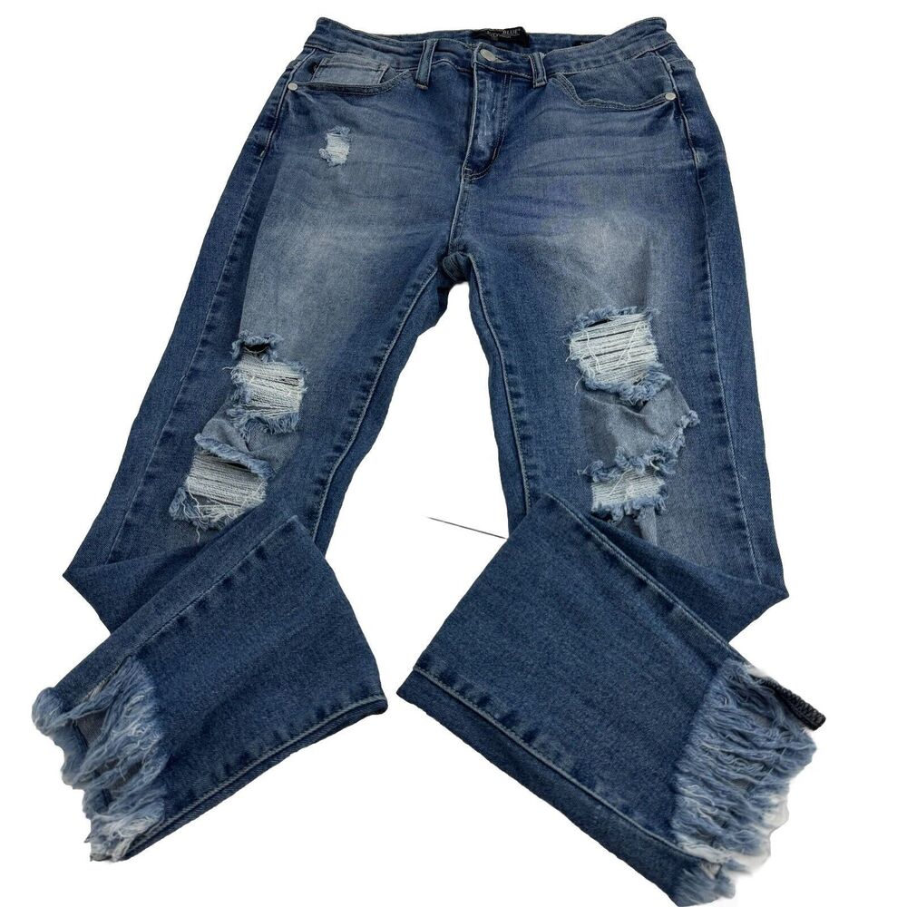 Judy Blue Jeans Womens 9/39 Skinny Blue Denim Distressed JB8441 Fray Hem